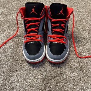 Jordan Mens' High-Top Sneakers in Black, Gray & Red
